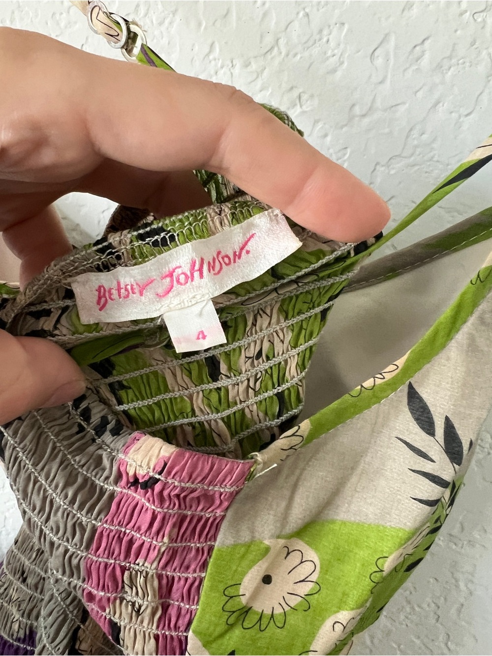 Betsey Johnson Green Pink Floral Smocked Dress - Picture 2 of 3